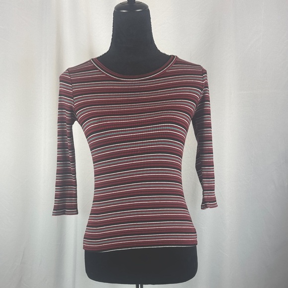 M Fasi Tops - M. Fasis 3/4 Sleeve Stripped Crew Neck Top